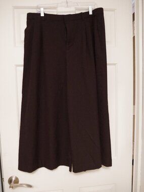 Uniqlo C Brown Wide Leg Pants XXL Pull On Elastic Waist Cropped Culottes